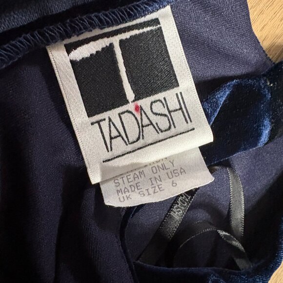 T Tadashi Shoji Velvet Gown maxi dress size 4 S small midnight navy blue holiday - Picture 3 of 12